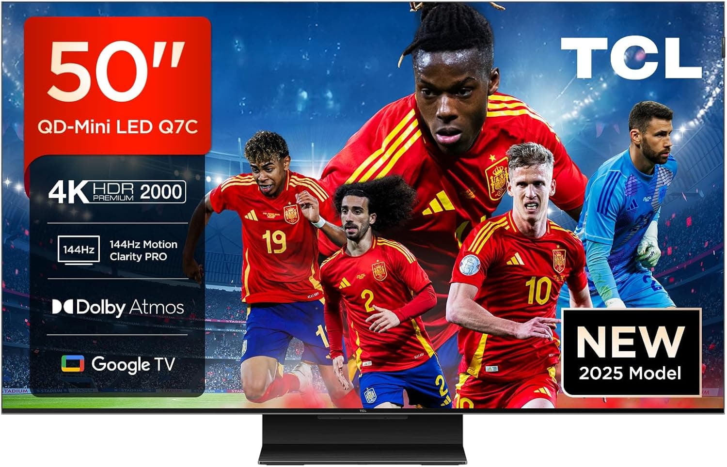 TCL QD-Mini LED 50Q7C 50", 4K HDR Premium 2600, Smart TV com Google TV (Dolby Vision IQ e Atmos, painel CrystGlow HVA, Motion Clarity Pro de 144 Hz, Game Master)