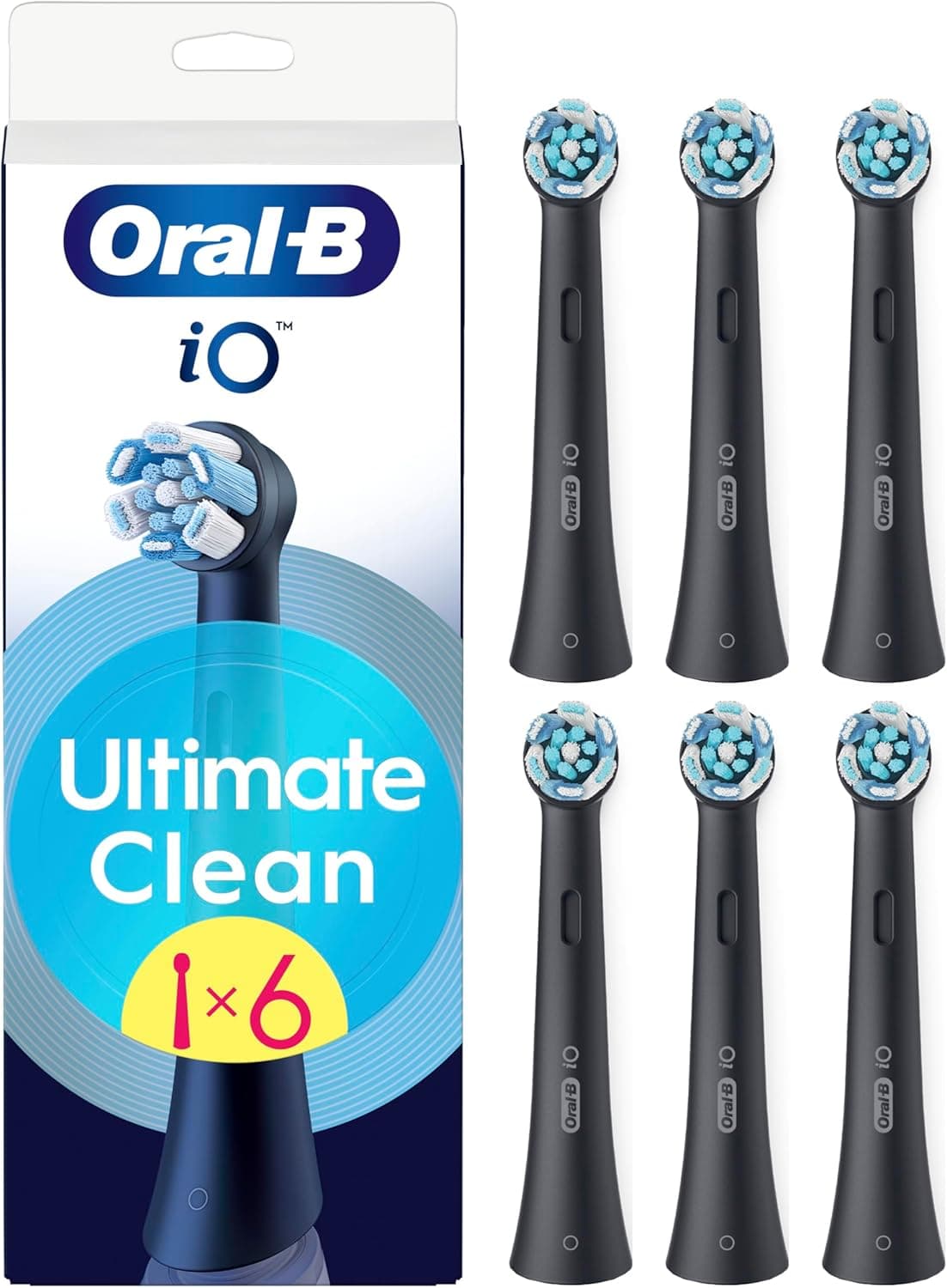Oral-B Series iO Ultimate Clean cabeças de substituição originais, conjunto de 6 peças de reposição pretas para escovas de dentes elétricas oral - B iO, remoção profunda da placa bacteriana