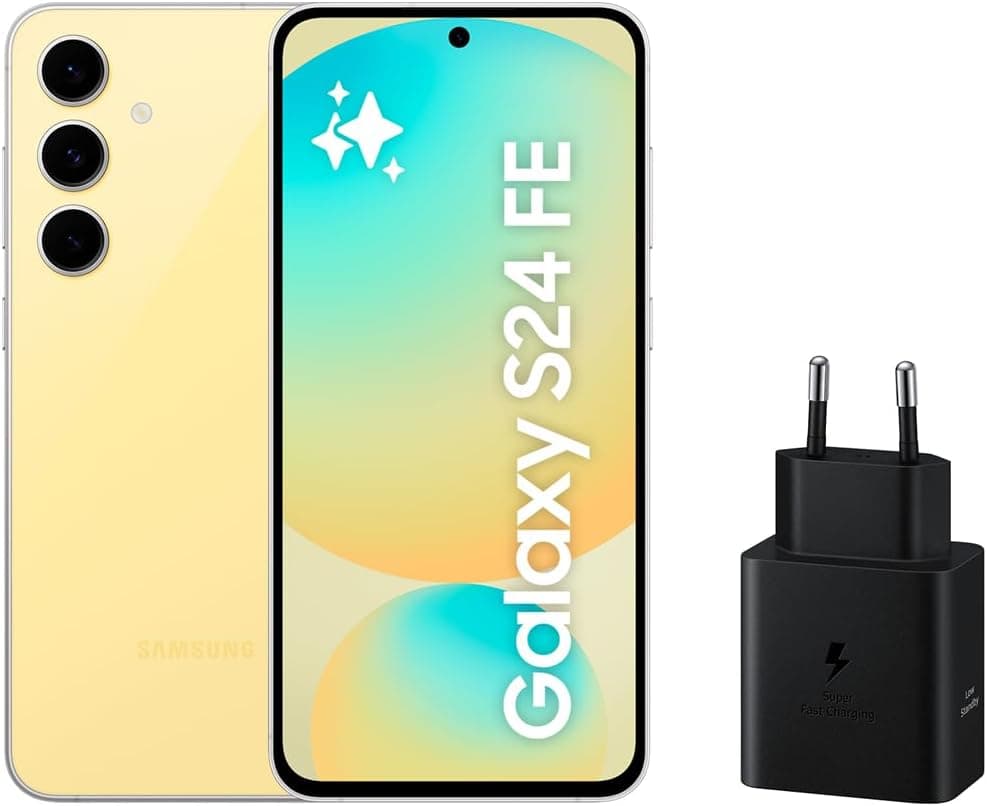 Samsung Galaxy S24 FE 256GB Carregador - telemóvel com IA, Smartphone Android, 8 GB RAM, câmara 50 MP, bateria longa duração, livre, amarelo