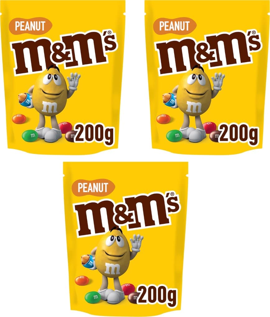M&M's CACAHUETE - Bolsas de chocolate com leite enchimento de amendoim, 200 g x 3