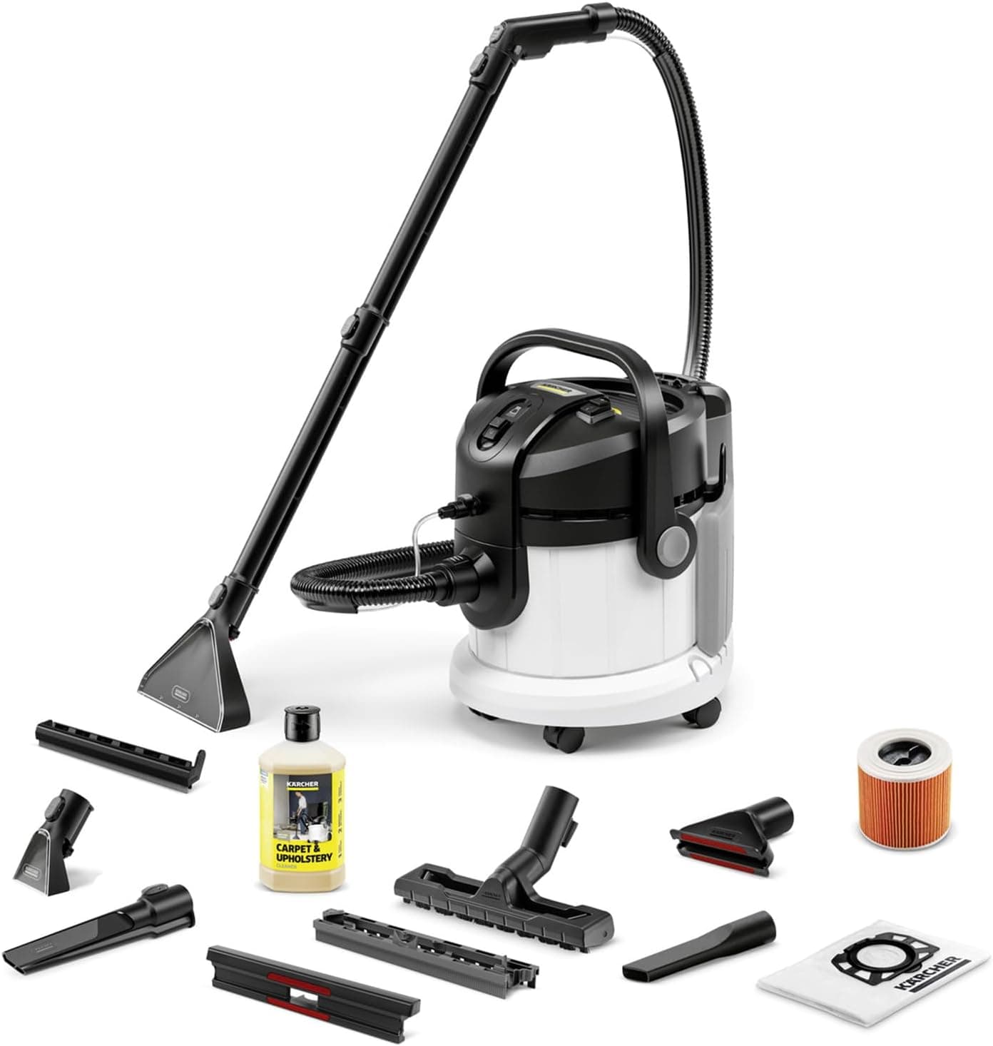 Kärcher Lava-aspirador SE 4 Plus, mangueira de aspiração com pulverizador, reservatórios de 4 l, bicos de lavagem para tapetes, tapeçarias, chão e ranhuras, com acessórios para pisos duros