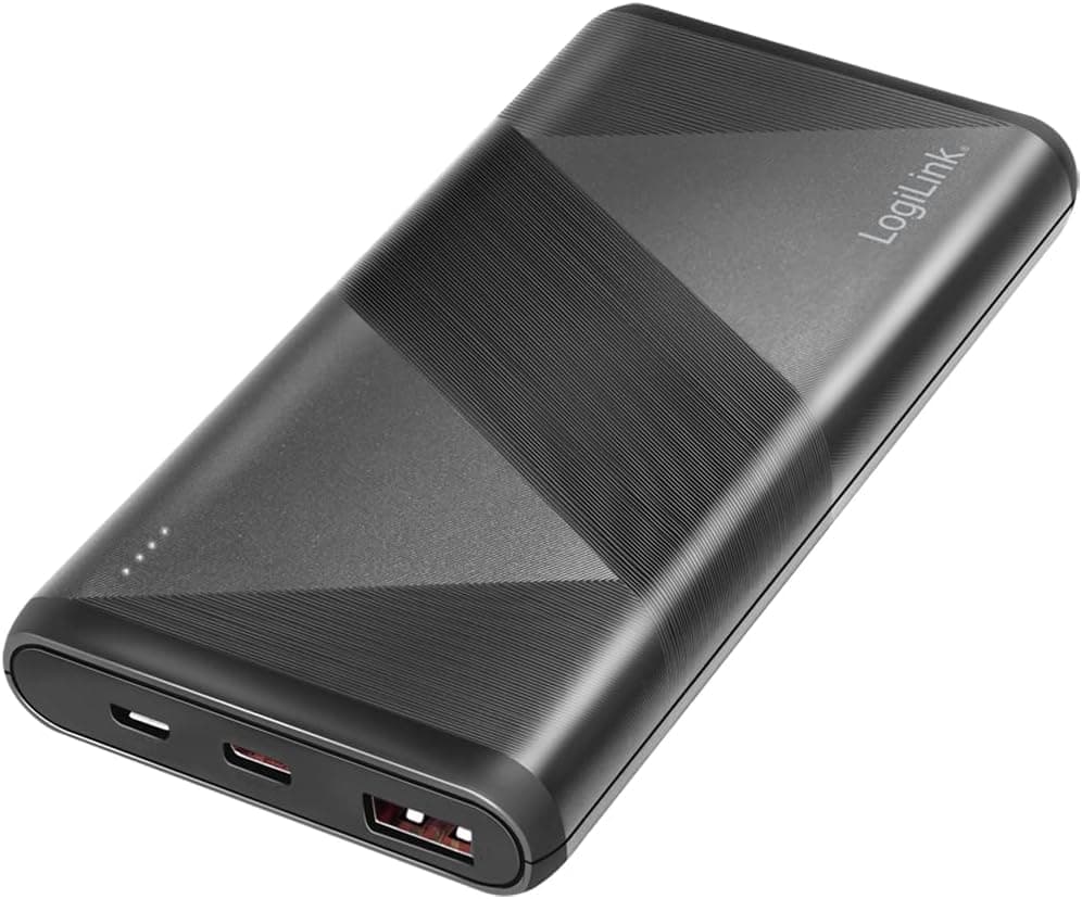 LogiLink PA0275 - Bateria externa (10.000 mAh, 1 USB-A QC (QuickCharge 3.0) e 1 PD USB-C (Power Delivery 2.0), inclui cabo 2 em 1