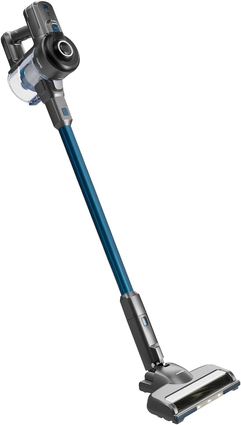 H.Koenig UP610 Aspirador vertical sem cabo, 2 em 1, leve, potente de 150 W, escova LED, 22,2 V, 40 min de autonomia, para pisos, tapetes, carros, pelo de animais de estimação, azul