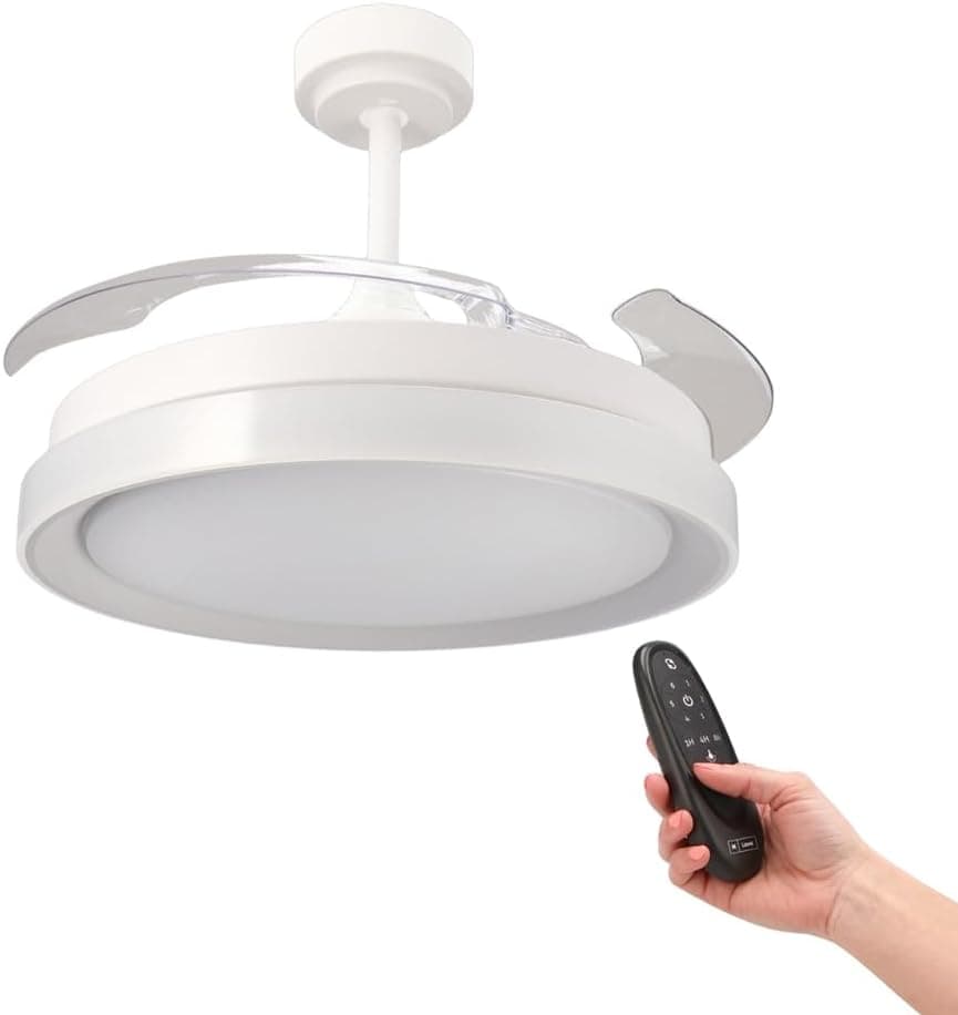 M mimotec - Ventoinha de teto Led White Yeray 56W com luz, comando remoto, baixo consumo, motor DC 20 W luz LED 36 W, 6 velocidades, função verão-inverno, silencioso, 3 pás suspensas