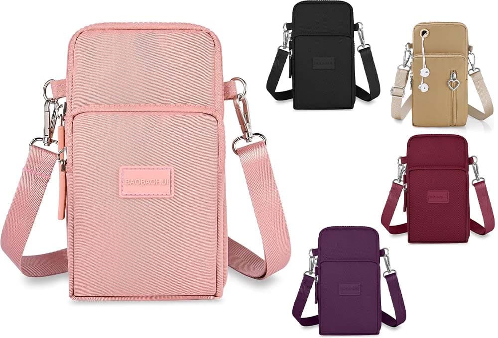 Aucuu - Bolsa de ombro pequena mulher de nylon, bolsa de telemóvel para mulher, com porta para auriculares para telemóveis e alça ajustável, guardar telemóvel de até 7"