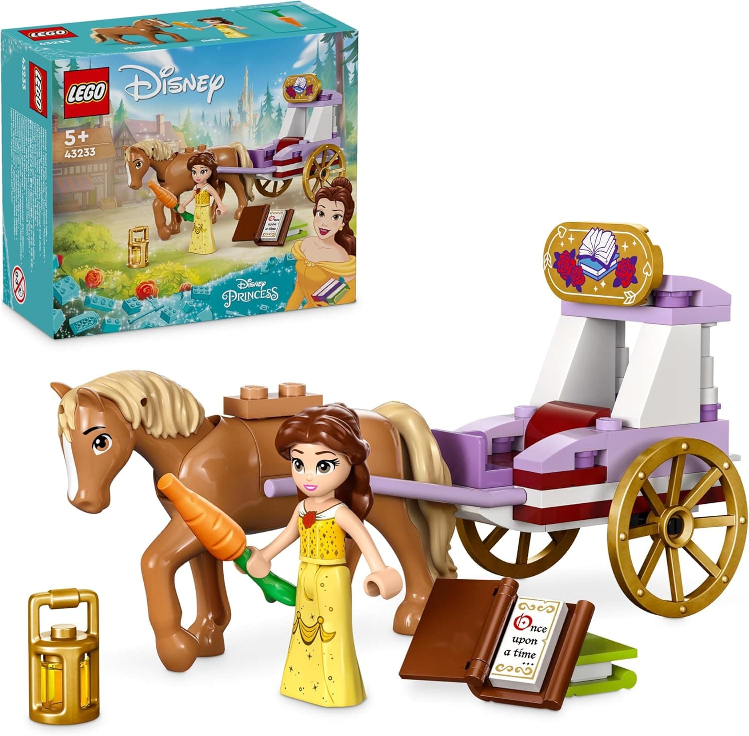 LEGO | Princesas Disney Calesa de contos de beleza, brinquedo de cavalo com mini boneca, presente de filme a bela e a besta para meninos e meninas de 5 anos ou mais 43233