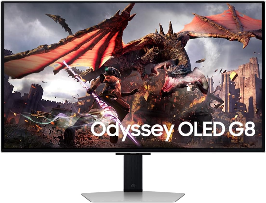 SAMSUNG LS32DG802SUXEN Monitor Odyssey OLED G8 de 32" UHD (3840 x 2160, 16:9, 240 Hz, 0,03 ms, FreeSync Premium Pro, antirreflexos, modo de olho saver, Flicker Free), Prateado, Versão 2024