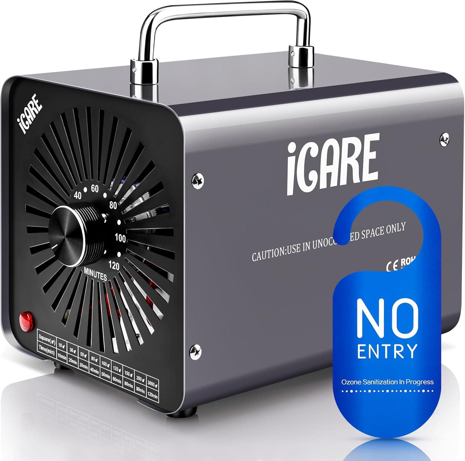 ICARE Gerador de ozono casa 30000 mg/h, profissional máquina de ozônio, desinfetante de ozônio purificador de ar com temporizador, dispositivo de ozônio O3 portátil para garagens, casa, carro