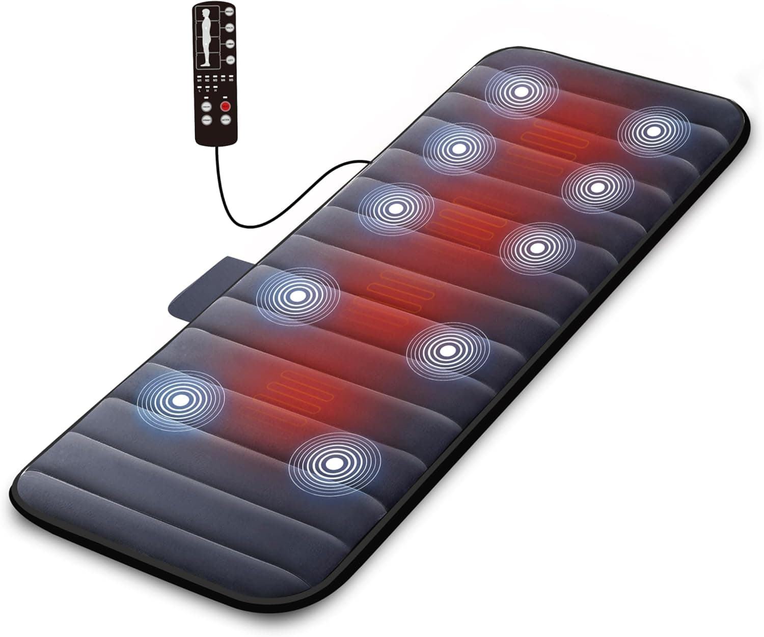 COMFIER Colchão de massagem elétrico com 10 motores vibrantes, almofada térmica de 2 terapias com fecho automático, almofada de colchão de massagem aquecida para alívio da dor nas costas
