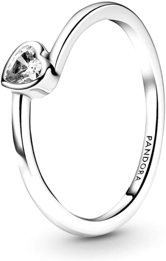 PANDORA PAR0178 | Anel feminino em aço inoxidável com design de coração inclinado tamanho 48
