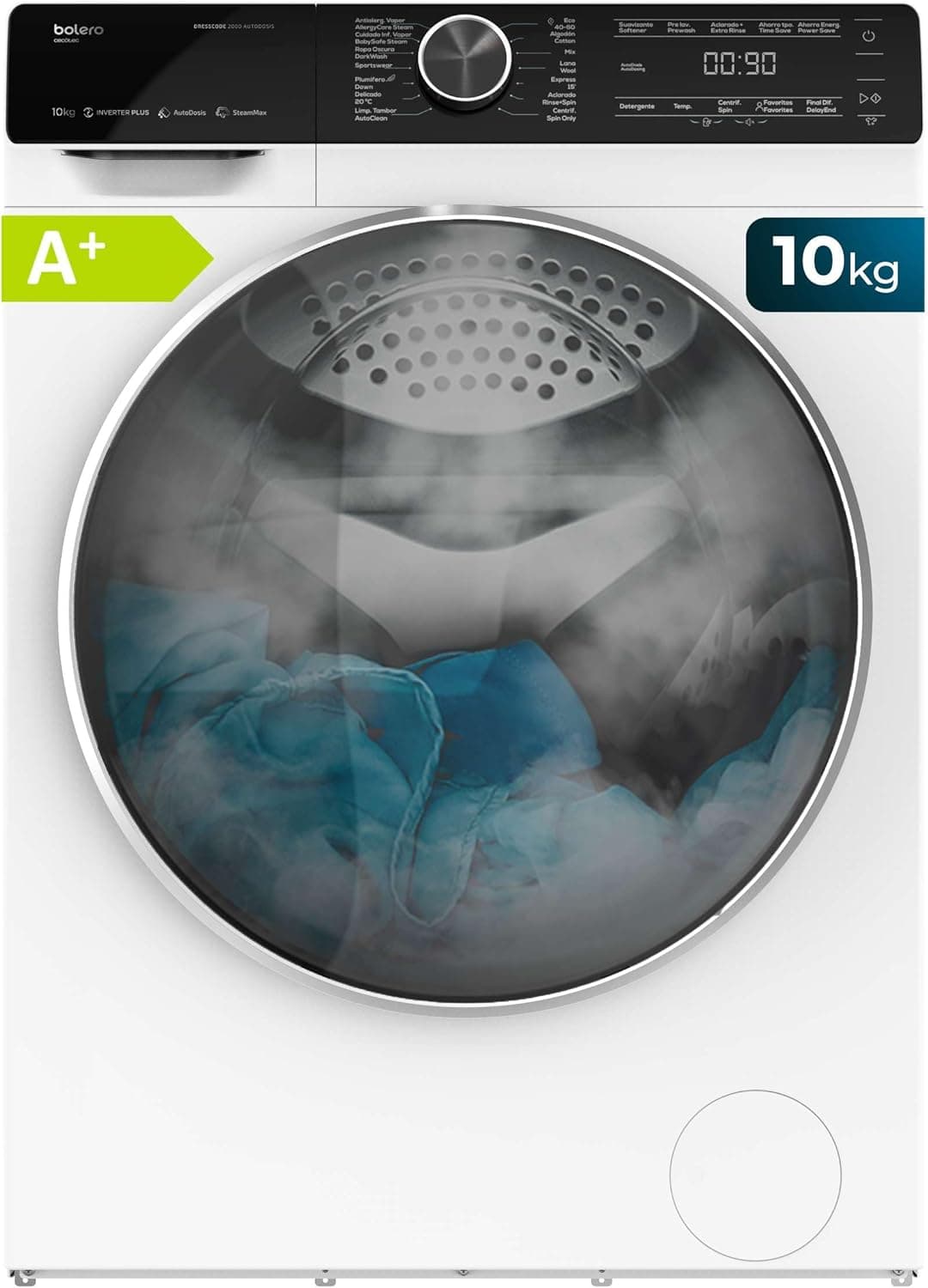 Cecotec Máquina de lavar 10 kg carga frontal Bolero DressCode 2000 autodose. 1400 rpm, 1750 W, Motor Inverter Plus, sistema de autodose com programa, MyFav, Steam Max, 14 programas 