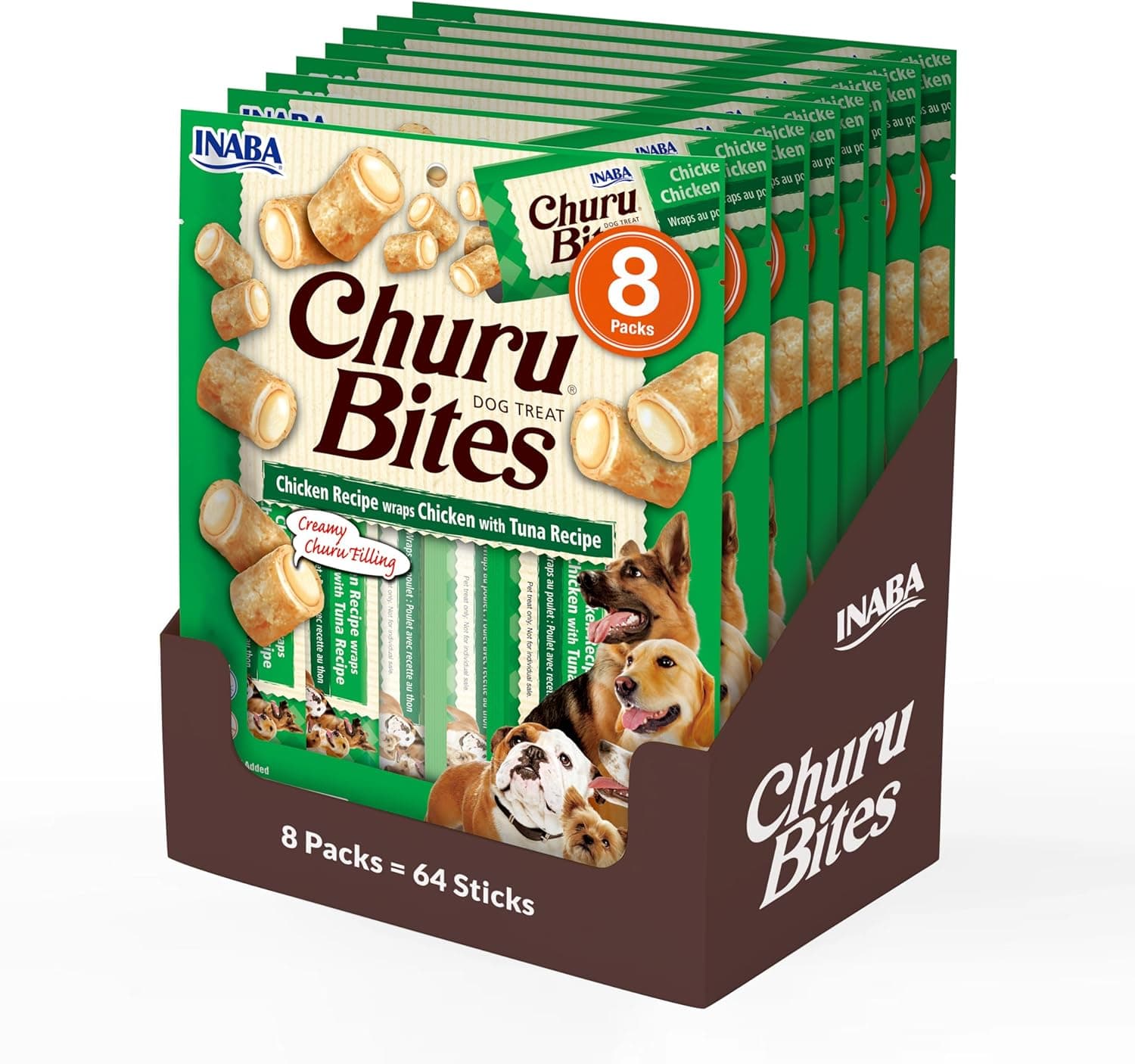 Churu Dog Bites Frango com Atum | Snack macio para cão com frango e atum, 8 unidades de 96 g
