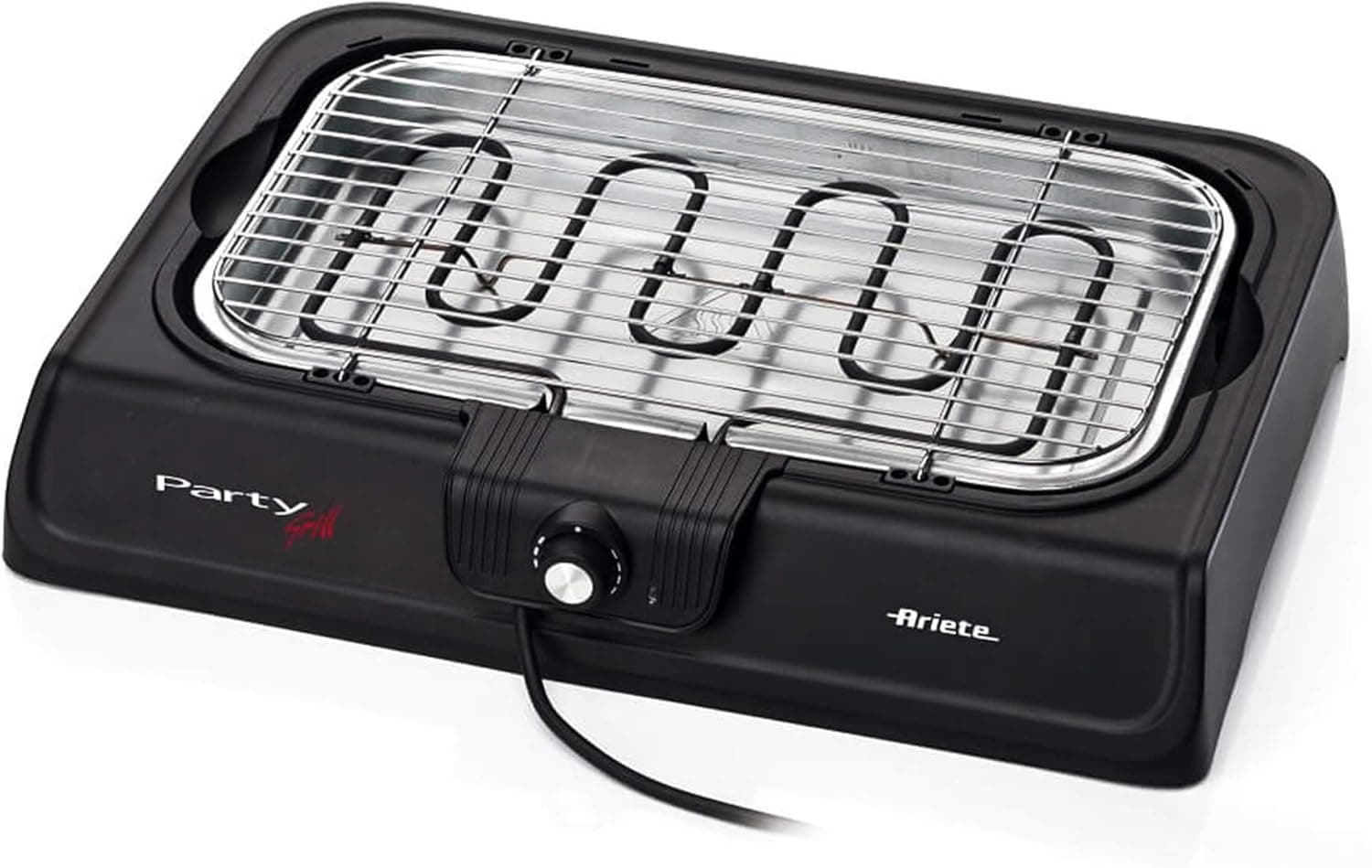 Ariete 723 - Churrasco elétrico portátil, 2000 W, resitência removível, 2 posições de temperatura ajustável, indicador luminoso, bandeja anti-gotejamento, 41,5 x 24 cm, preto