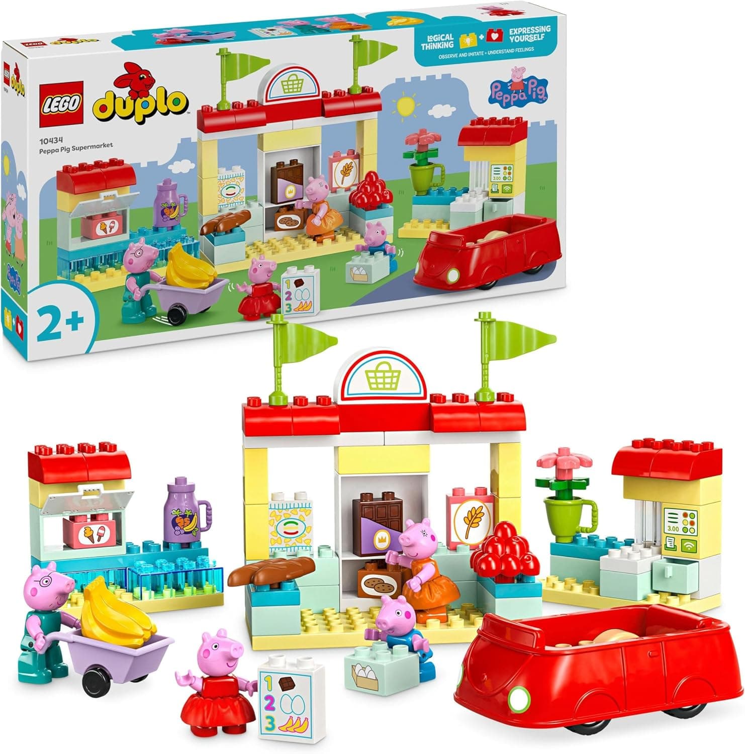 LEGO Duplo supermercado de Peppa Pig de brinquedo com 4 figuras Inc. George, Jogo de construção educacional e criativo, presente para meninas e meninos de 2 anos ou mais