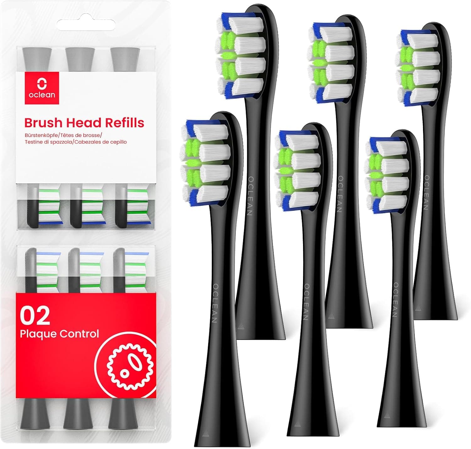 Oclean Peças sobresselentes escovas Professional Clean B06, adequado para todos oclean escovas elétricas para adultos, cerdas DuPont™ certificadas pela FDA, cabeça de escova em forma de W, 6 peças