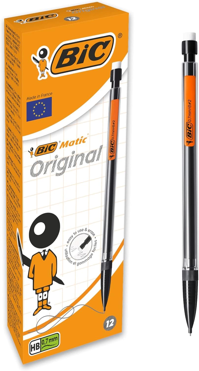 BIC Matic Original 0,7 mm HB Portaminas automáticas, cores sortidas, caixa de 12 unidades, multicolorido