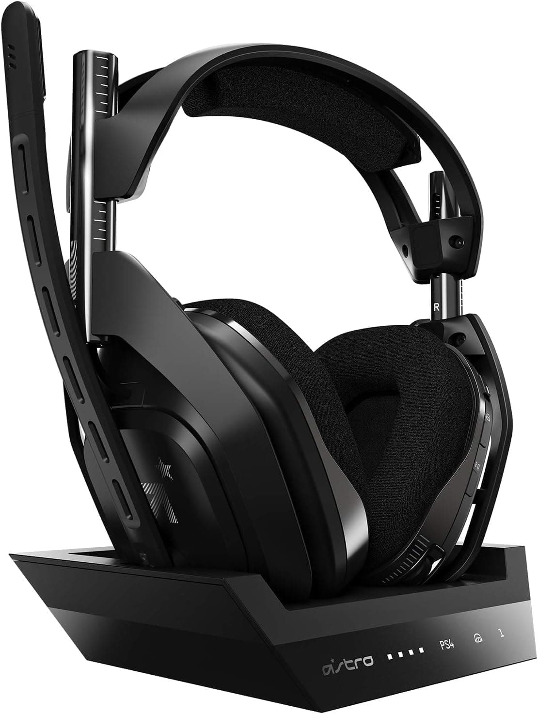 ASTRO Gaming A50 Auriculares sem fios estação de carregamento para jogos, 4ª geração, Dolby, som e voz equilibrados para jogos, 2,4 GHz, PS5 (requer adaptador HDMI), PS4, PC, Mac - preto