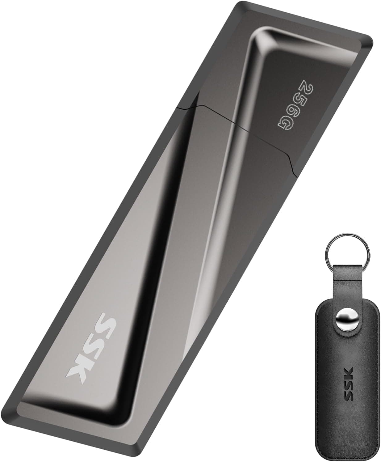 SSK 256 GB USB3.2 Gen2 SSD, até 550 MB/s de leitura e 500 MB/s de gravação SSD externo portátil unidade USB rápida adaptador USB C 