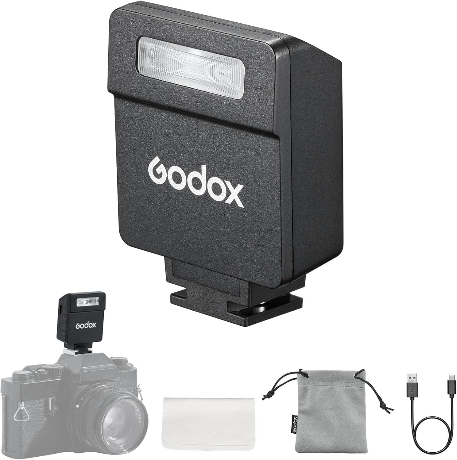 Godox iM22 | Flash de câmara compacto com bateria integrada e 5 níveis de potência para câmaras com sapata simples