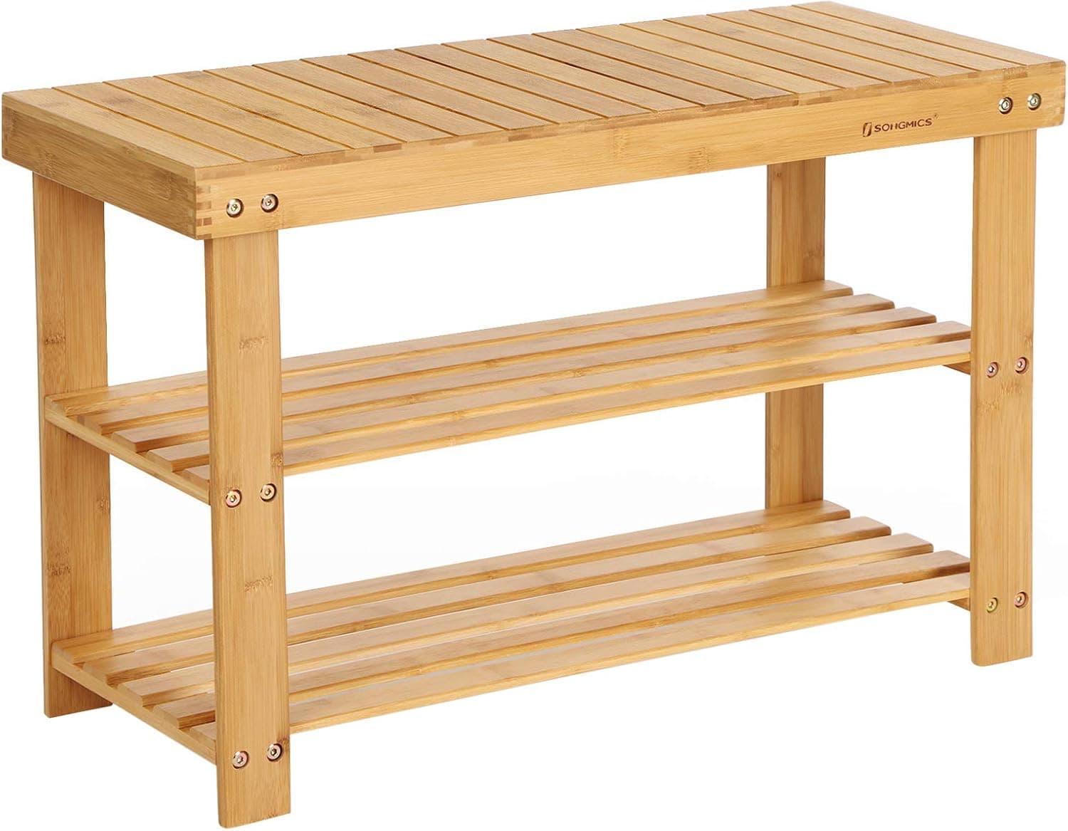 SONGMICS LBS04N Banco sapato de bambu, 70 x 28 x 45 cm