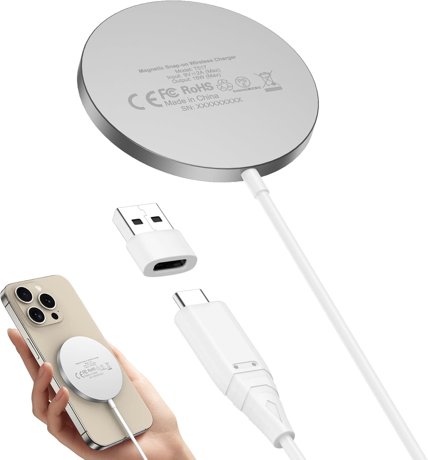 mag-Safe - Carregador sem fios compatível com iPhone 15/14/13 séries, base de carregamento magnético, almofada de carregamento indutiva, carregador sem fios AirPods, cor branca