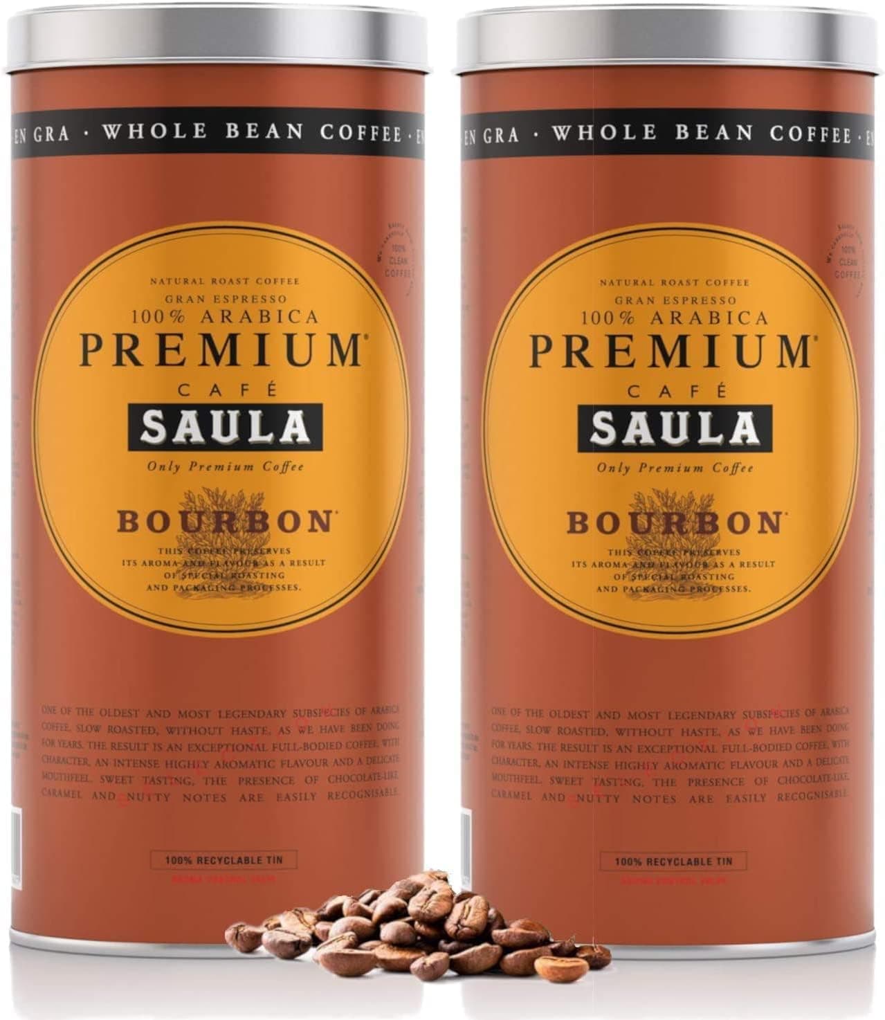 Café Saula Pack de 2 latas grande expresso premium Bourbon 500 g. Grão 100% árabe