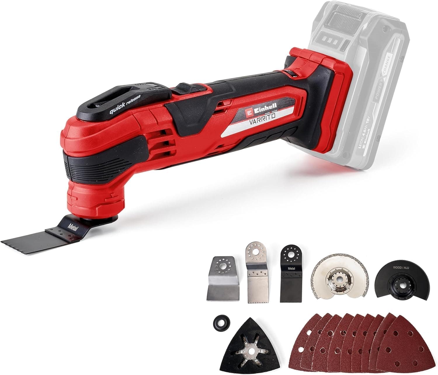 Einhell Ferramenta multifuncional para bateria VARRITO Power X-Change (Li-Ion, 18 V, 11000-2000 min.-1, fecho rápido, porta-ferramentas ajustável em 12 posições, sem bateria ou carregador)