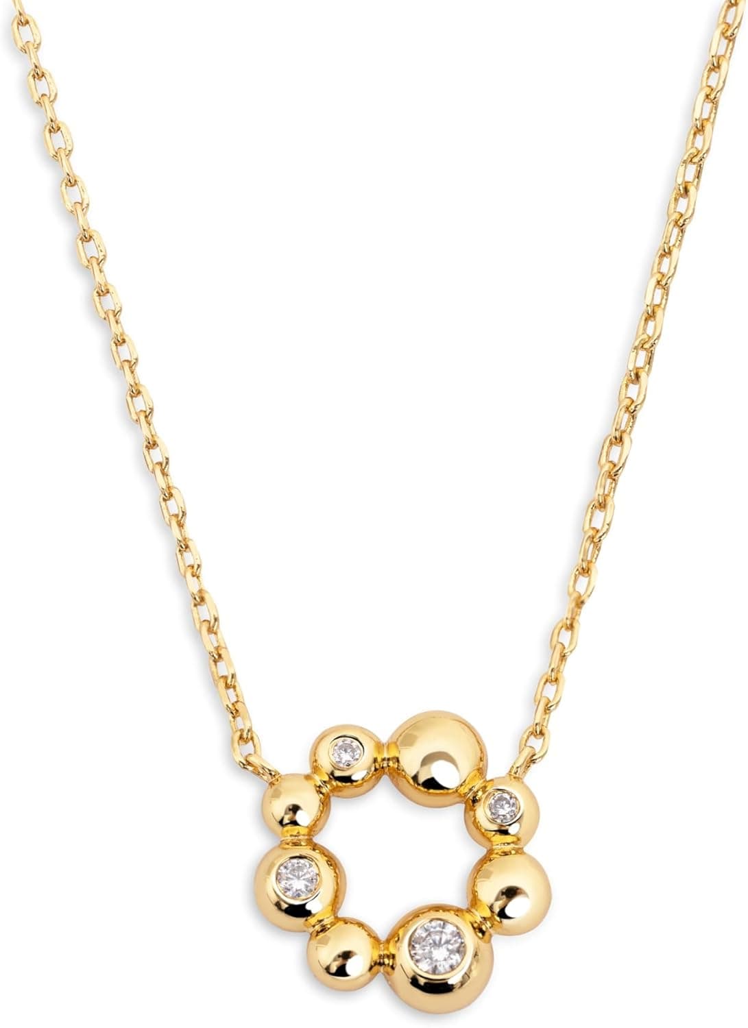 SINGULARU - Colar cava - corrente com motivo bolinhas em latão com acabamento em casa de banho ouro de 18 Kt e zircões - comprimento 35 cm 5 extensor - jóias para mulher, Ouro, Sem Pedra Preciosa