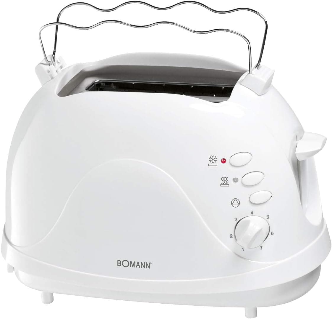 Bomann CB TA 246, Torradeira para 2 fatias, descongelação, reaquecimento, botão de interrupção automática, 7 níveis de torrada, aquece panecilos, 700 W, branco, 700 W, plástico, 2 ranhuras
