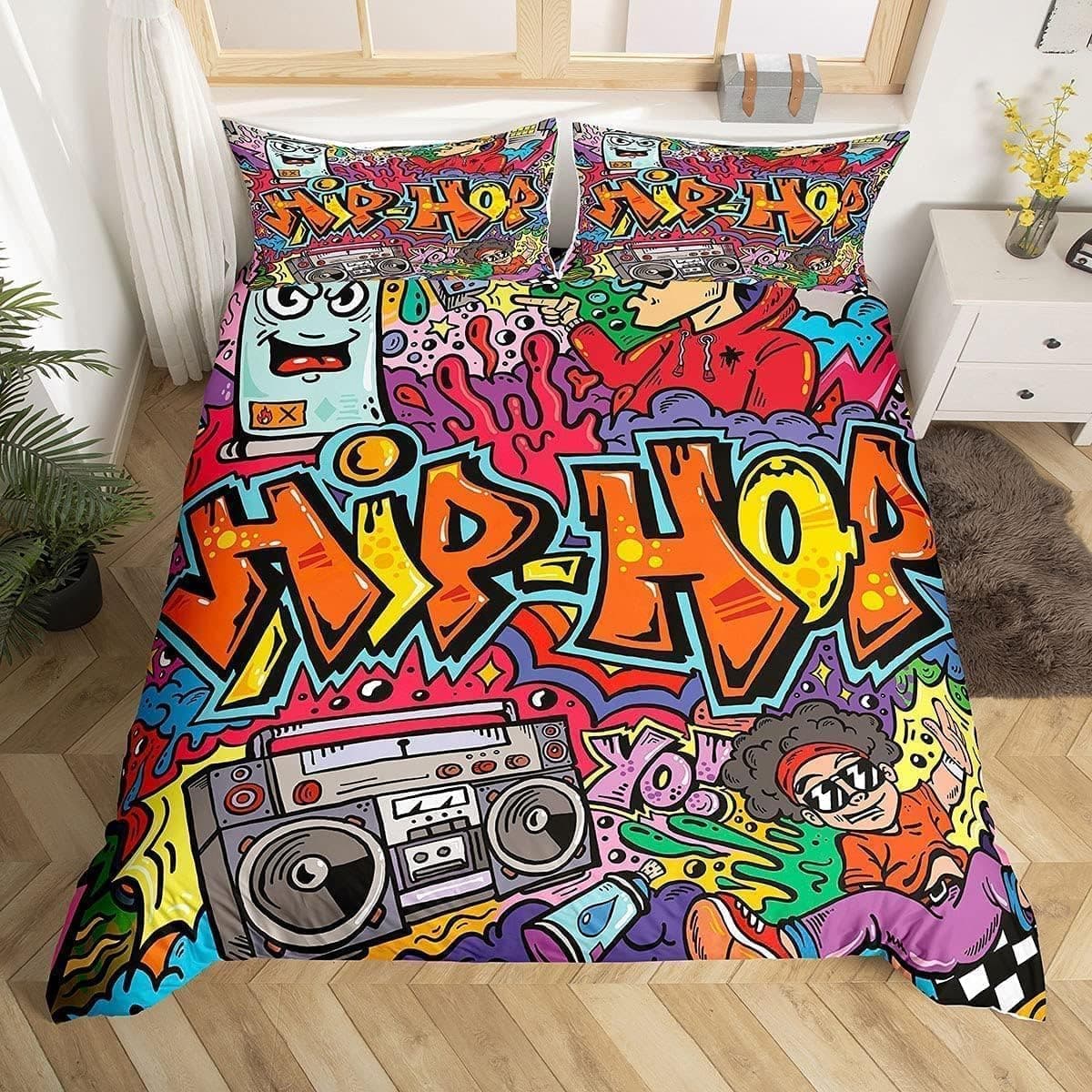 Homewish Graffiti Street Art | Conjunto de capa de edredão em microfibra 140 x 200 cm com 1 fronha para crianças