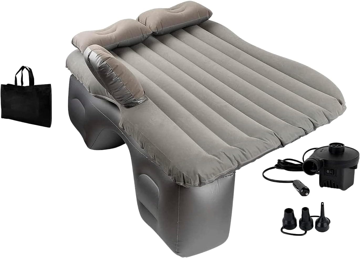 EDIESI, Colchão de carro insuflável, colchão insuflável individual para assento traseiro, com bomba de ar elétrica de 12 V e 3 adaptadores, acessórios para carro (cinzento)
