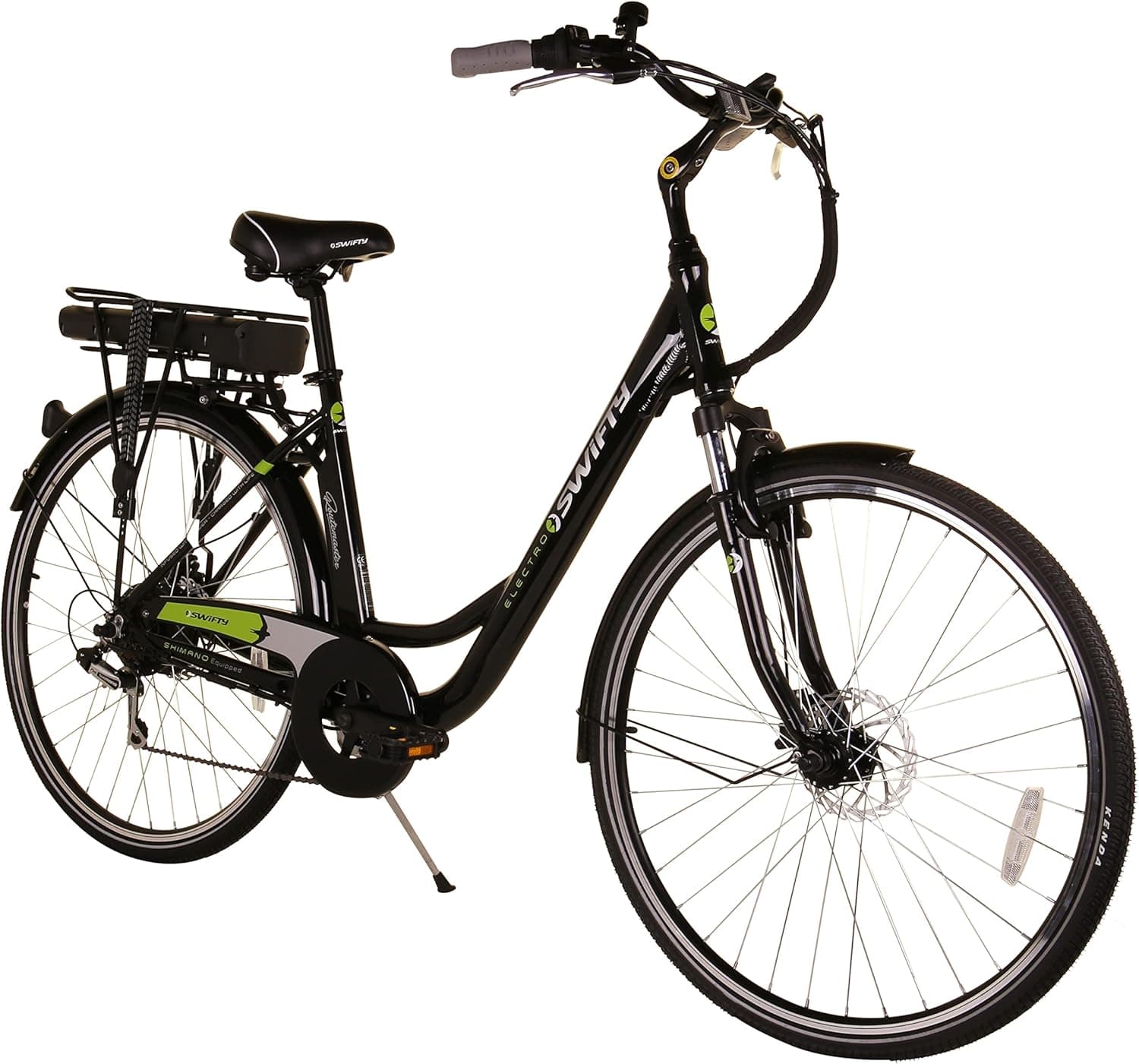 Swifty Routemaster Bicicleta elétrica híbrida - 7 velocidades Shimano - até 25 milhas com uma carga - pneus Kenda - travões de disco - jantes de liga de parede dupla - para adultos