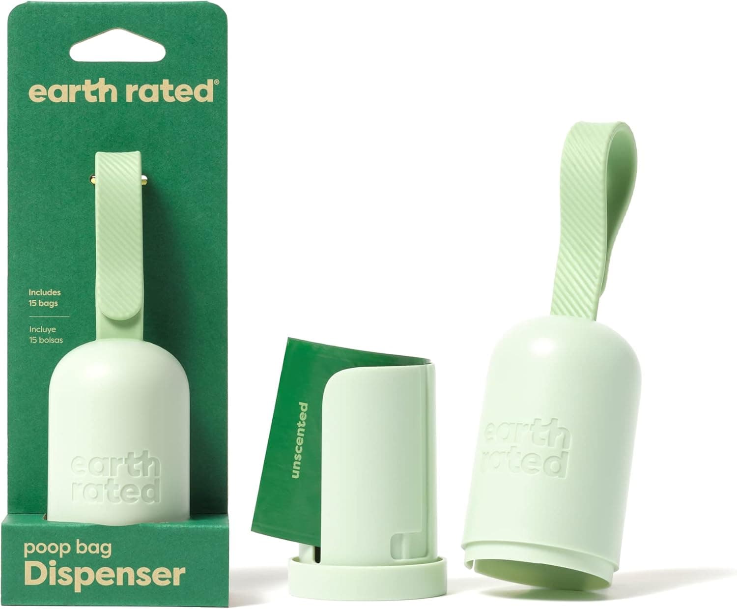 Earth Rated Suporte para sacos para fezes de cães com sacos, resistente e à prova de fugas, sem aroma, 1 dispensador e 15 sacos