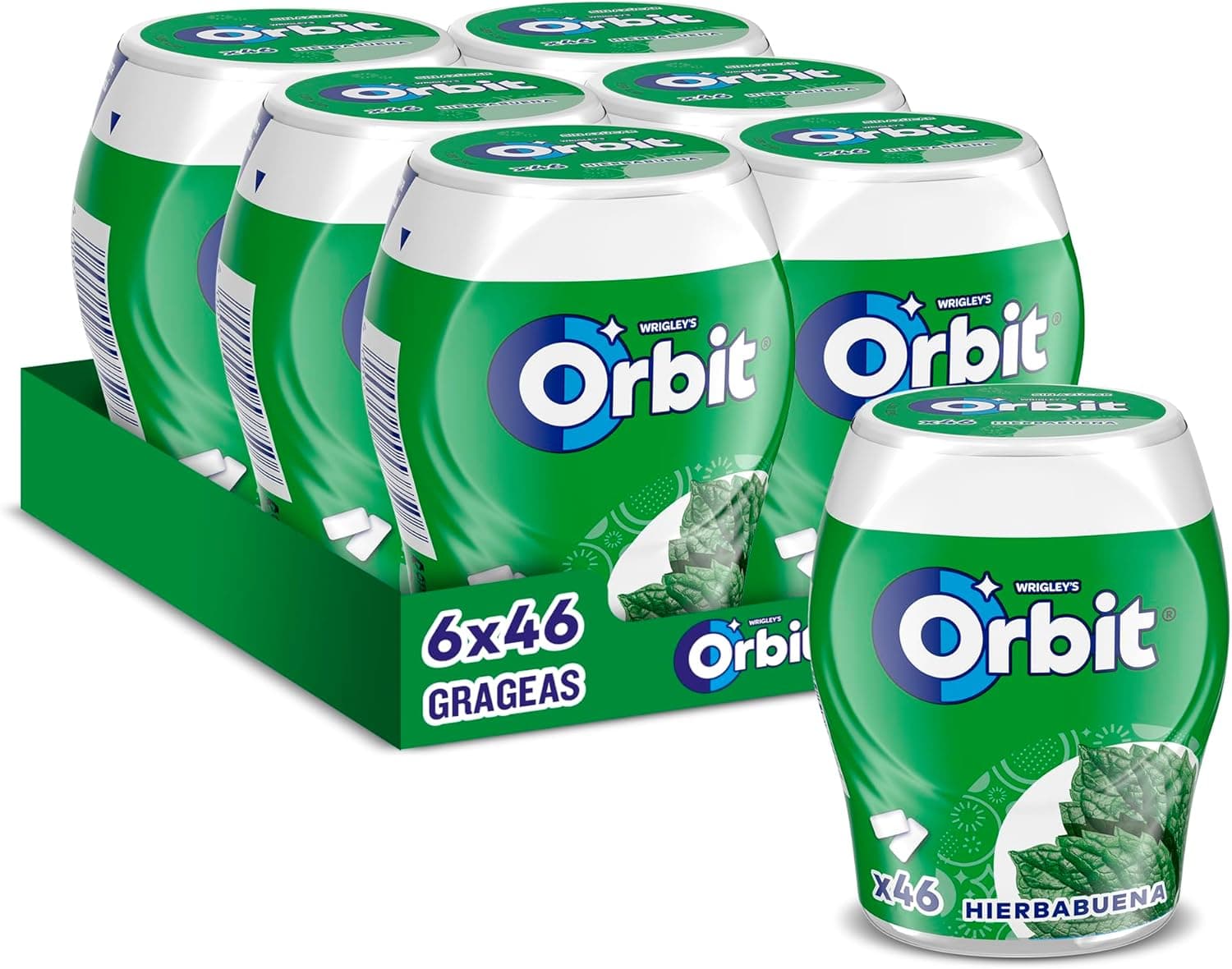 Orbit Barco de pastilhas sem açúcar sabor de erva-boa, fresco, intenso e de longa duração em formato de drageia (6 x 46 pastilhas)