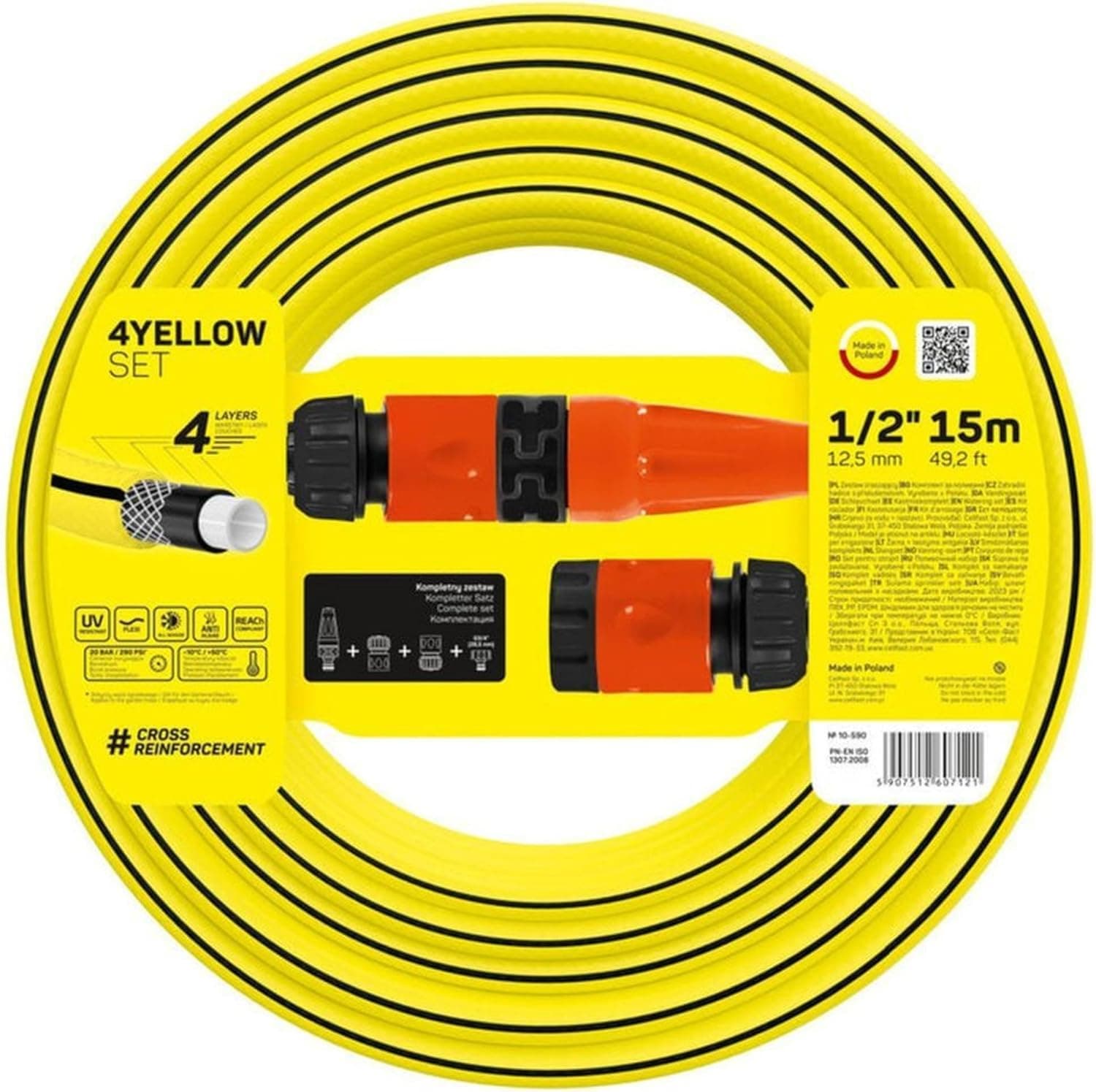 Cellfast Conjunto de rega 4YELLOW de diâmetro de 1/2" (12,5 mm) com um comprimento de 15 metros