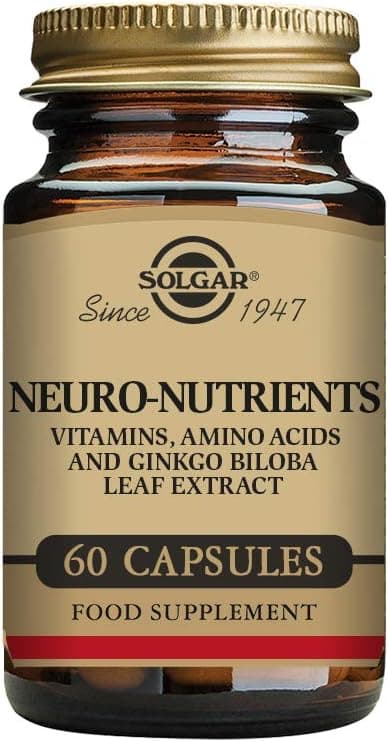 Solgar Neuro Nutrientes Combinação única de vitaminas amminoácidos e extrato de folhas de Ginkgo Biloba | 60 cápsulas vegetais, cor castanha, 100 g