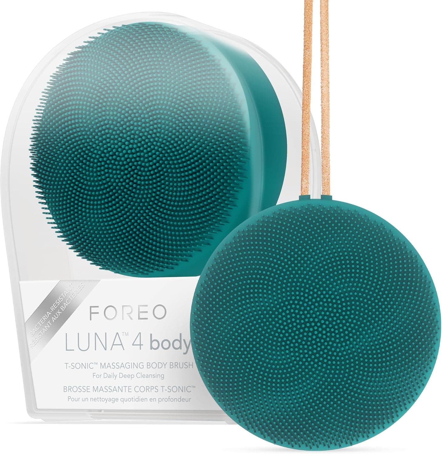 FOREO LUNA 4 body escova de corpo - cuidado com toda a pele - esfoliante para o corpo - melhora a absorção de loções - ferramenta de drenagem linfática premium - impermeável - Evergreen