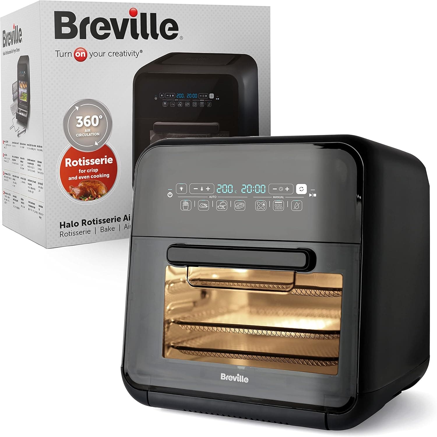 Breville Fritadeira de ar e assador de halogéneo | Forno fritadeira de ar extragrande digital | 10 l | Fritar, assar e desidratar | 2000 W | Eficiente em termos energéticos, preto e cinzento [VDF127X]