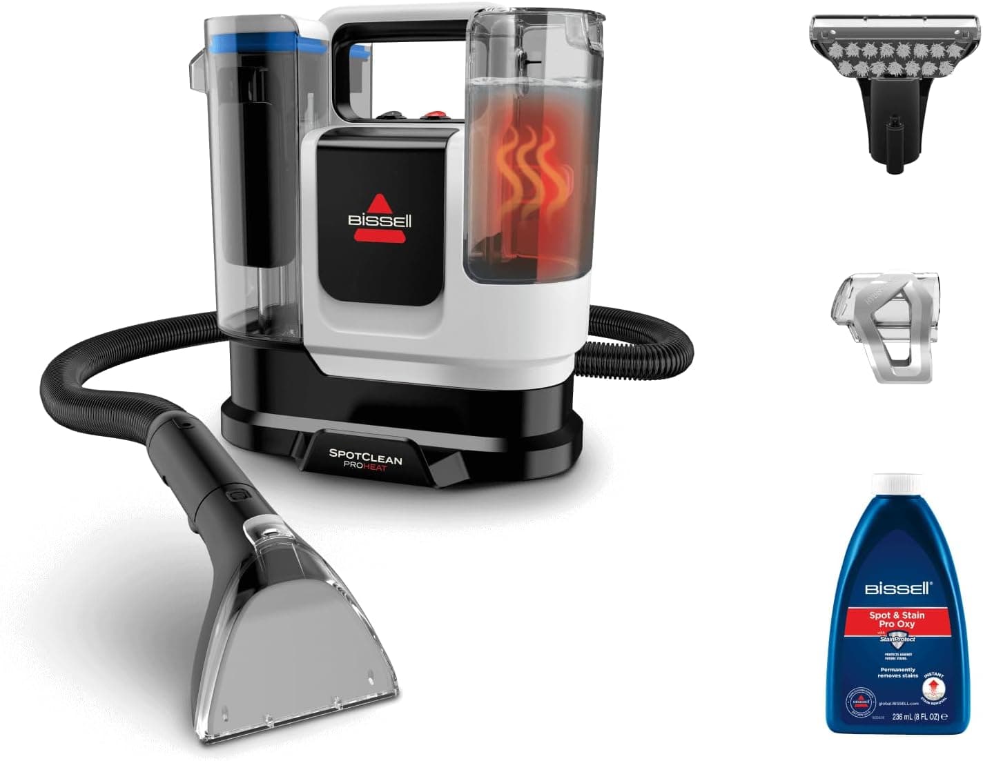 BISSELL SpotClean ProHeat Advanced, aspirador de água tapeçaria, limpa tapeçarias multi-superfície compacta, potente 1125 W, sistema de limpeza tripla profunda para manchas difíceis, com cabo, 3924N