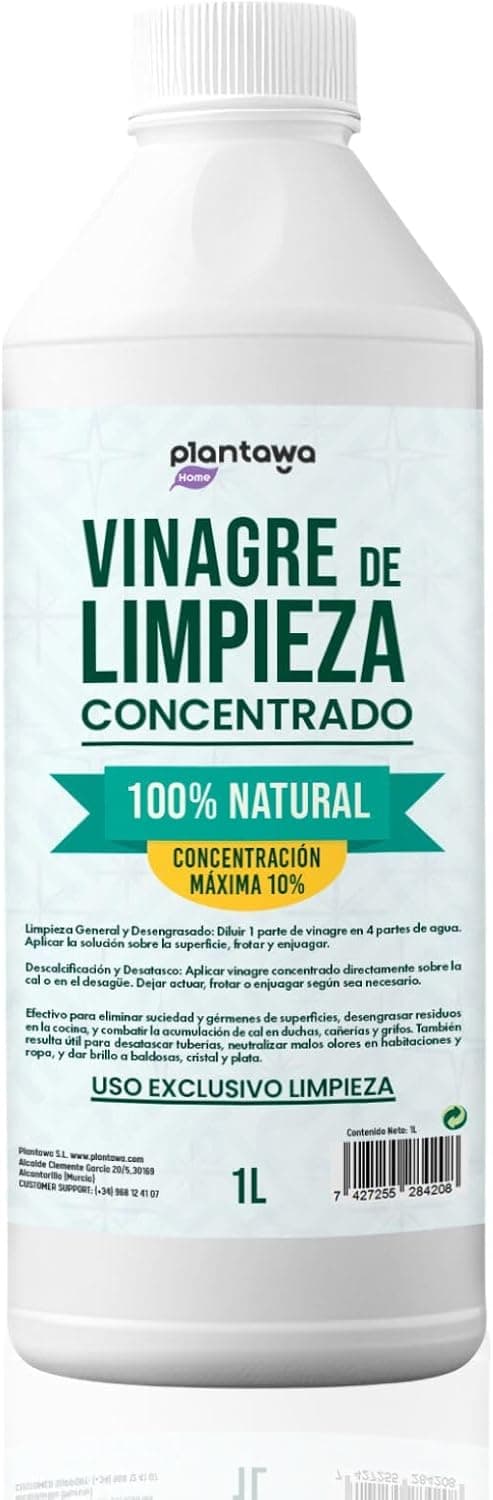 PLANTAWA Vinagre de limpeza centrado 10º 1 l, limpador multiusos natural e potente, anticalcário eficaz, desinfecta, desengordura e elimina o calcário de superfícies