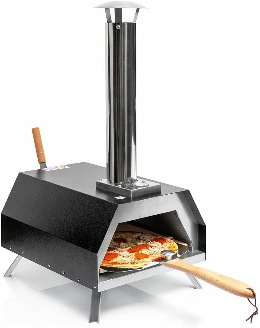 InnovaGoods® Forno pizza de pellets com acessórios, forno para pizza com base de pedra Ø 30 cm no máximo Cozinha rápida até 500 ºC e pá para pizza de 30 x 30 cm. Inclui lareira e bolsa de transporte