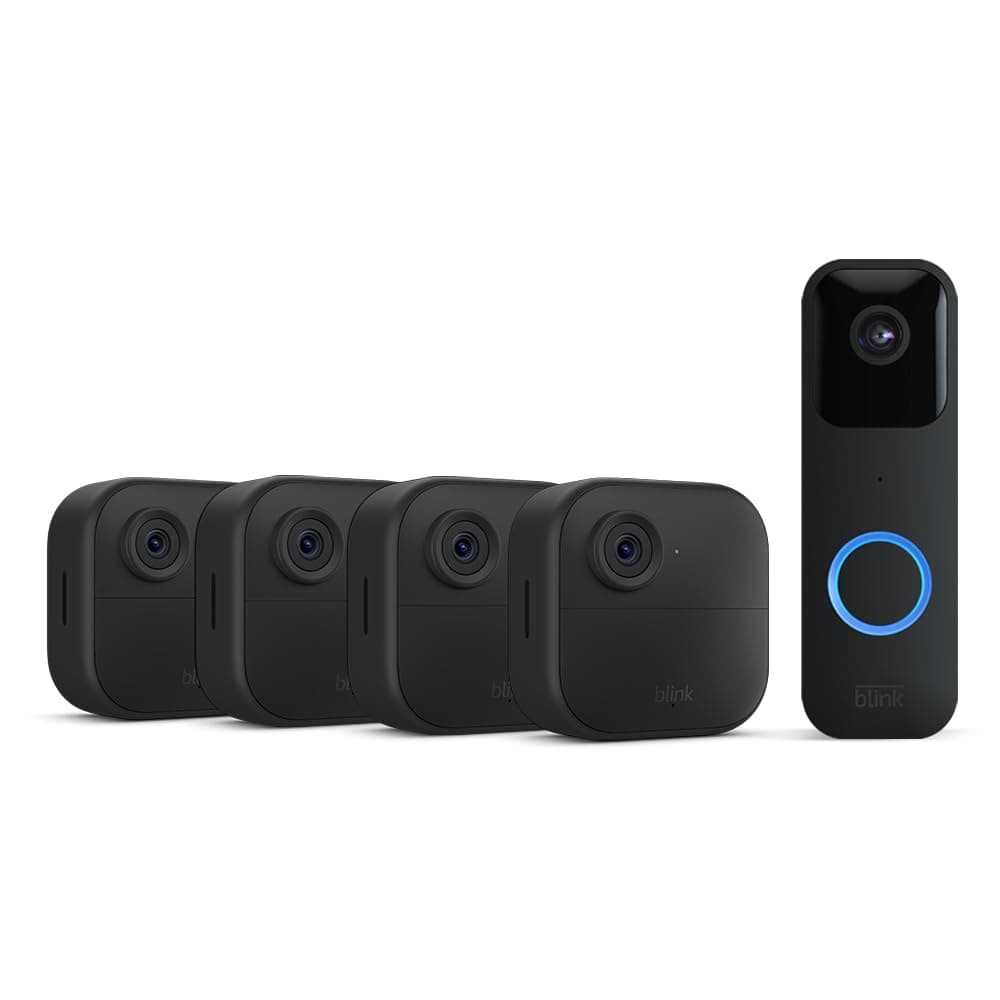 Blink Outdoor 4 | Sistema de 4 câmaras de vigilância exterior com módulo Sync e videoporteiro preto