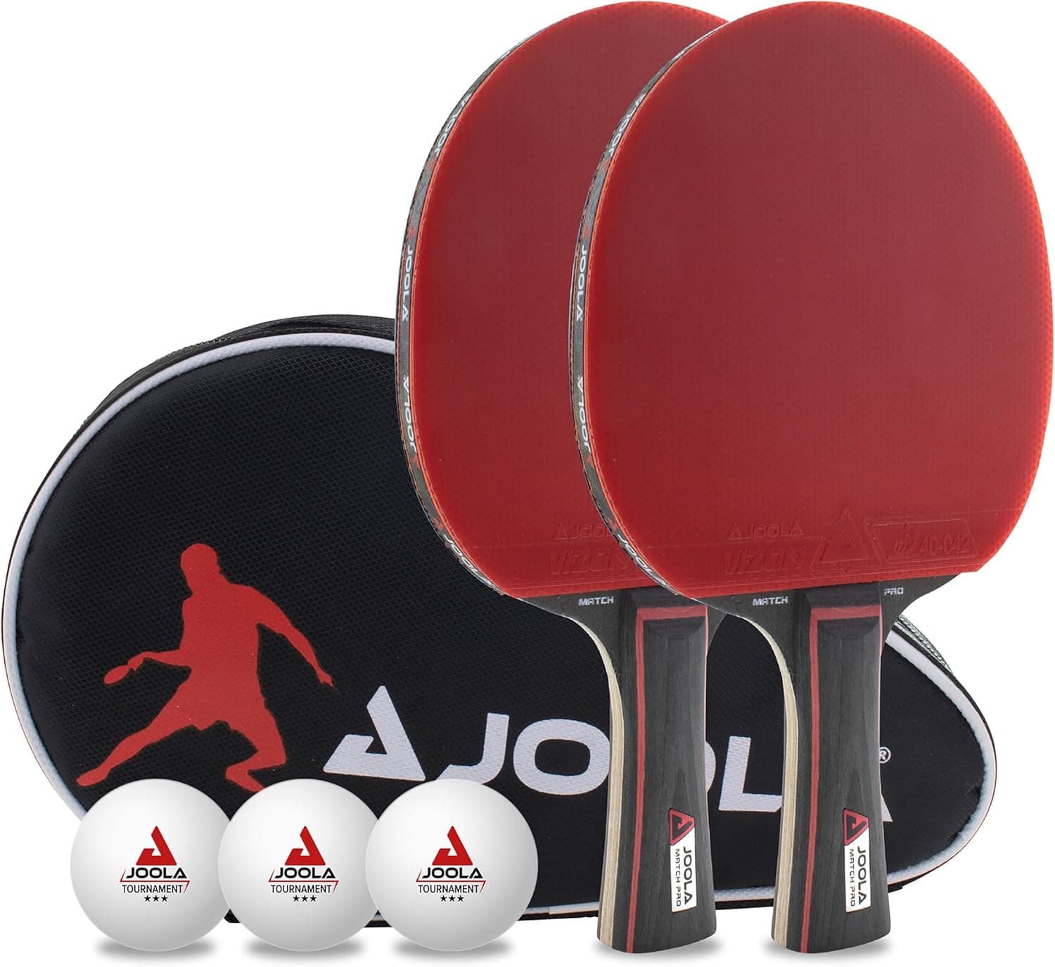 JOOLA Set Duo Pro 2 raquetes 3 bolas de ping pong capa protetora, vermelha e preto, 6 peças