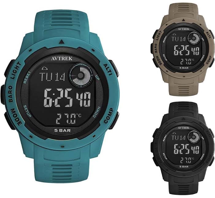 AVTREK Relógio digital impermeável, relógio desportivo ao ar livre, relógio militar com pedómetro, altímetro, bússola, perfeito para homens, mulheres e adolescentes