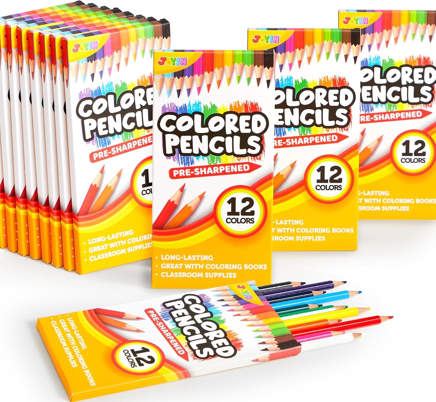 JOYIN 144 Lápis de cores a granel, conjunto de lápis de cores pré-afiados para crianças, multipack de lápis de cor a granel, material escolar, (12 cores, 12 caixas)