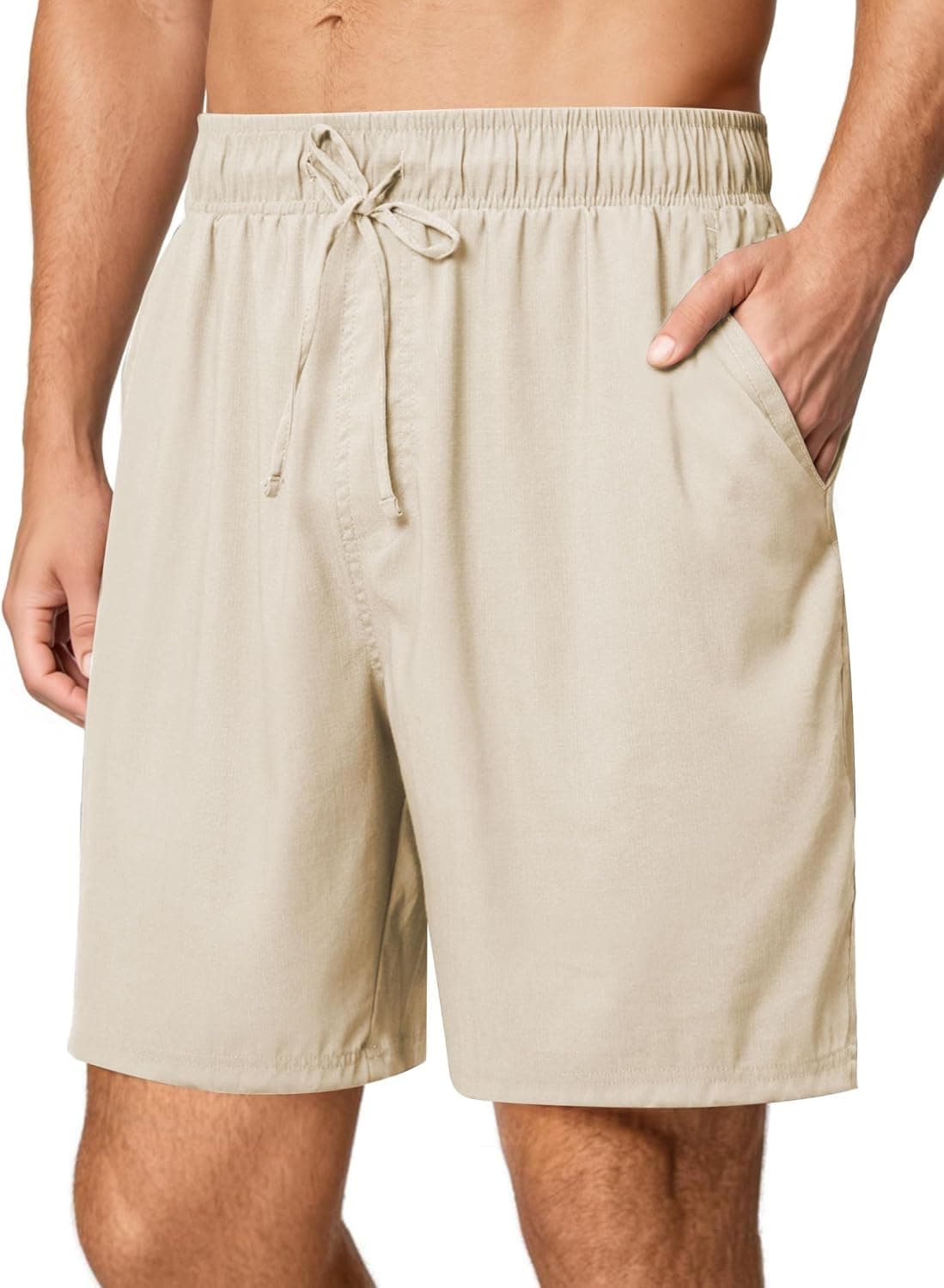 Friptspyg Calções para homem, calções de verão, material de linho, leve, solto, para a praia, calções de verão, calças casuais com bolsos