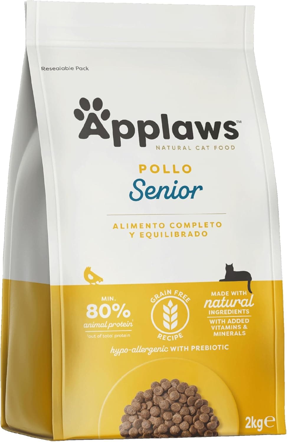 Applaws Alimento seco natural sem grãos para gatos mais velhos, sabor de frango - saco de 2 kg
