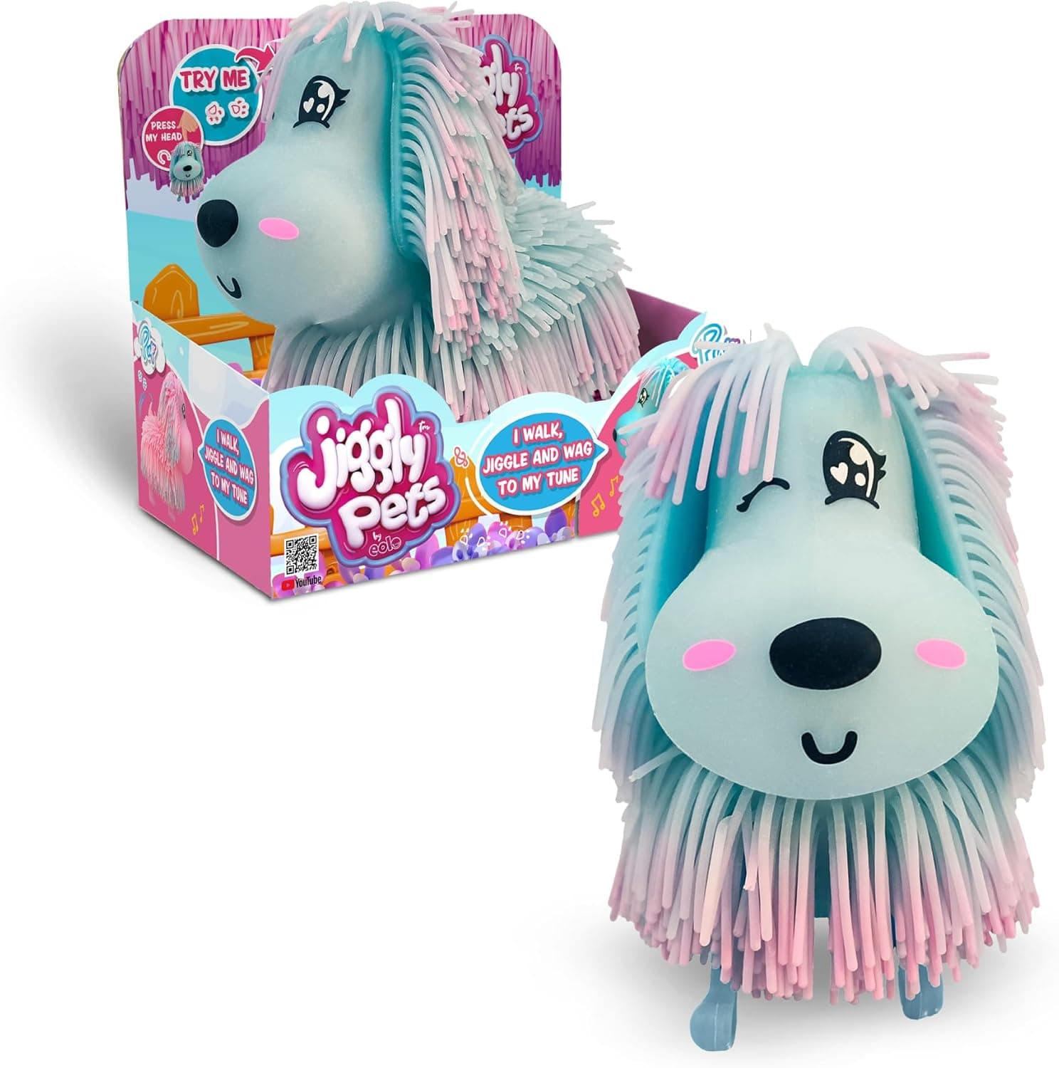 Jiggly Pets JGG03200 | Cão interativo azul que anda, dança, mexe-se ao ritmo da música e reproduz sons para crianças a partir dos 4 anos