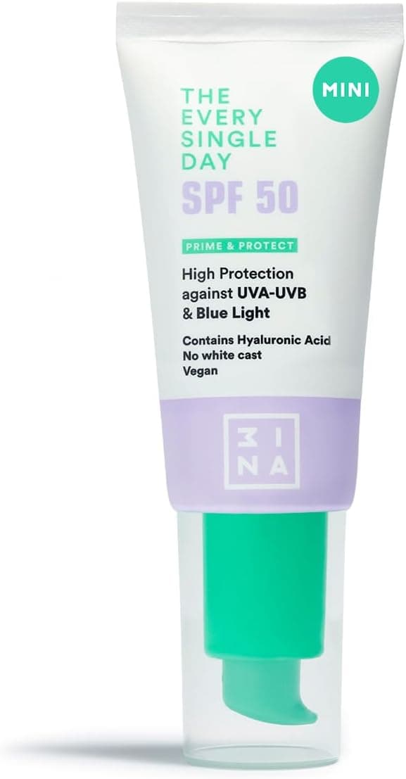 3INA MAKEUP - The Every Single Day SPF50 (mini) - protetor solar facial SPF 50 com ácido hialurónico - creme solar facial 50 SPF proteção contra raios UVA-UVB - creme de viagem - Vegan - Cruelty Free
