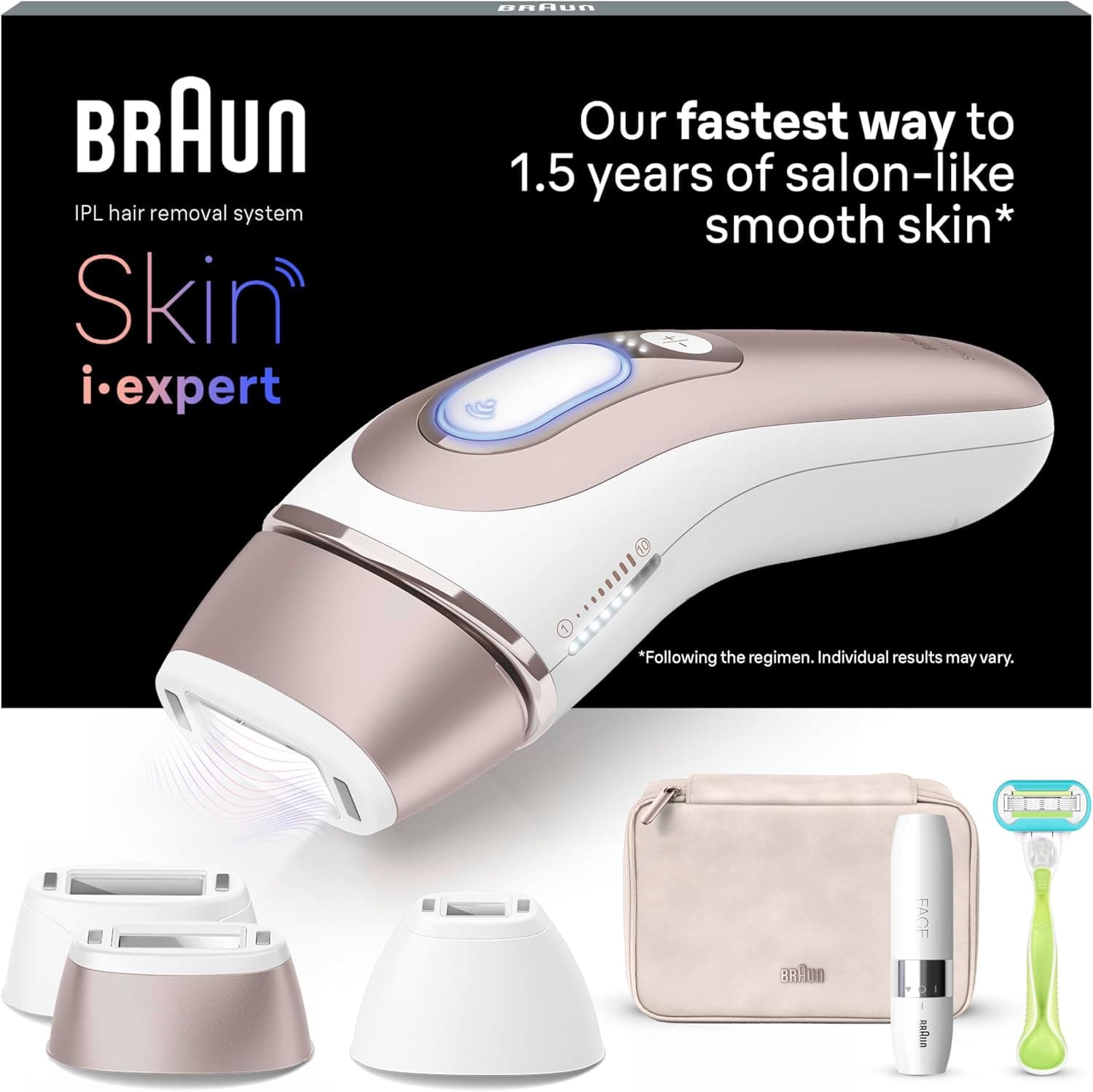 Braun Luz de pulso Skin i·expert Smart IPL, remoção de pêlos em casa, app gratuita, capa, máquina Vênus, 3 cabeças, PL7249